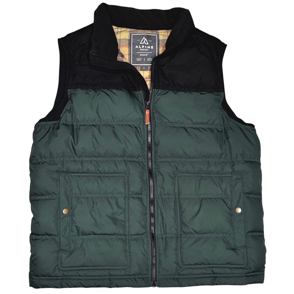 Alpine Design Men's Down Feather Puffer Vest Quilted Dark Green Black L Outdoor‎